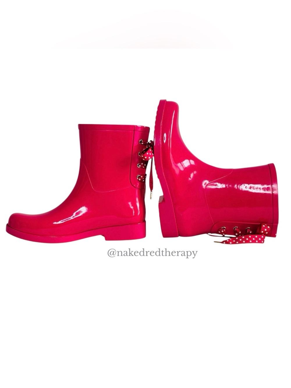 Crown & Ivy Glossy Hot Pink Rain Ankle Boots with Lace-Up Heel | Women’s Size 7M